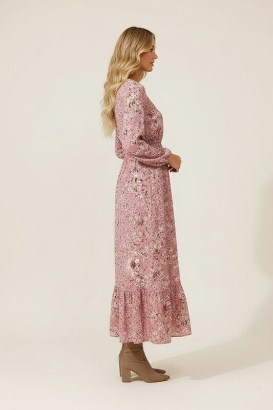 Summer Dress with Gathered Waist and Floral Design