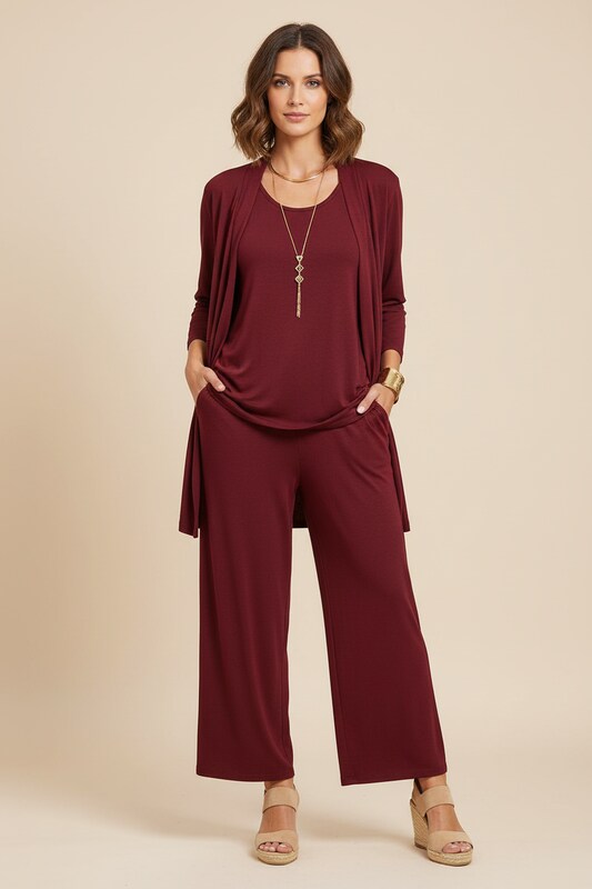 Three Piece Top and Pants Set with Relaxed Fit