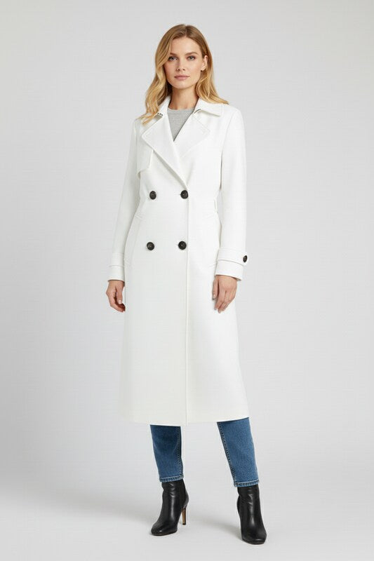 Womens Trench Coat with Notched Lapel and Button Front Fit