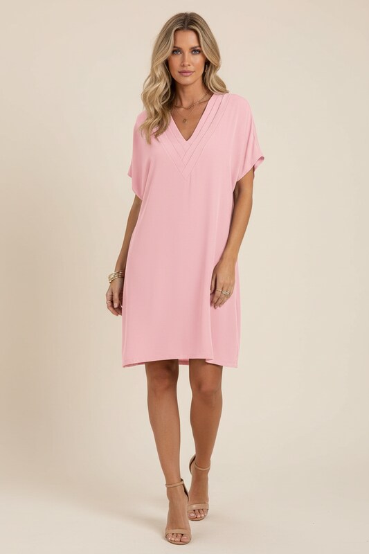 V Neck Dress with Draped Silhouette and Sleeve Cut Outs