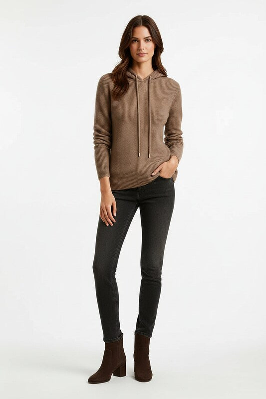 Ribbed Hoodie with Relaxed Silhouette