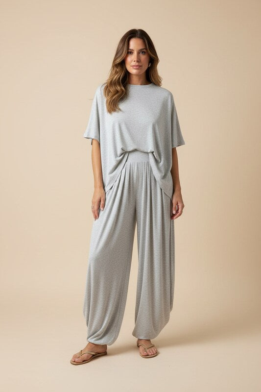 Relaxed Fit Two Piece Set with Wide Leg Pants