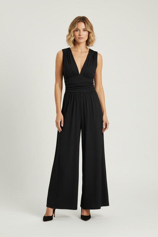 Sleeveless Wide Leg Jumpsuit with Defined Waist
