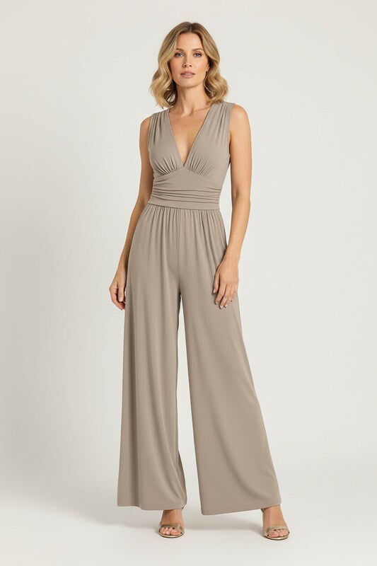 Sleeveless Wide Leg Jumpsuit with Defined Waist