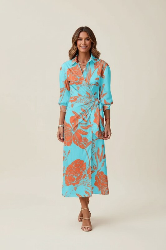 Wrap Style Dress with Waist Tie and Lightweight Silhouette