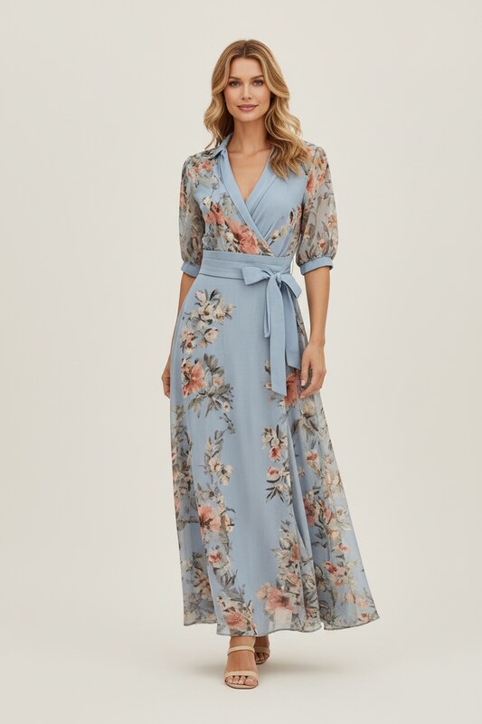 V Neck Midi Dress with Flared Silhouette V Neck Midi Dress with Flared Silhouette