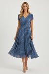 V Neck Midi Dress with Patchwork Detail