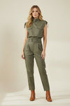 Sleeveless High Neck Jumpsuit with Belted Waist and Tapered Legs