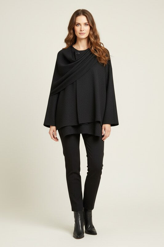 Draped Cape Coat with Relaxed Silhouette