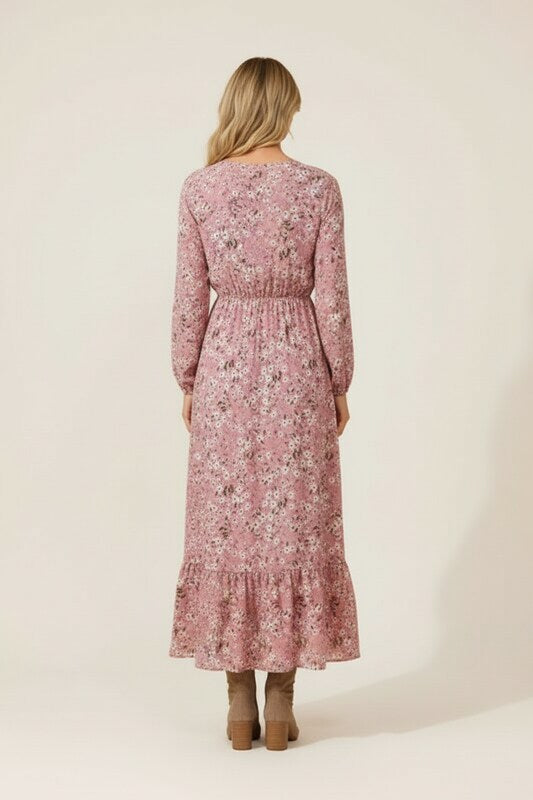 Summer Dress with Gathered Waist and Floral Design
