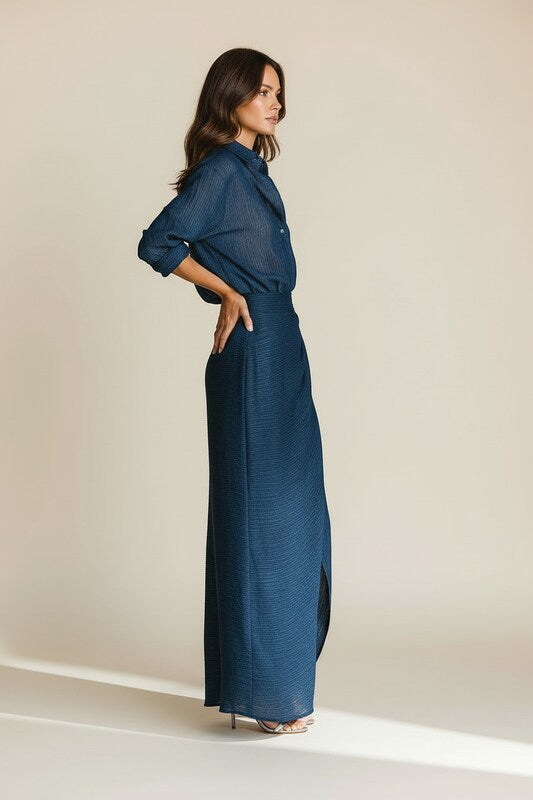 Matching Shirt and Long Skirt Set with Flowing Silhouette