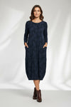 Long Sleeve Winter Dress with Round Neckline and Floral Detail
