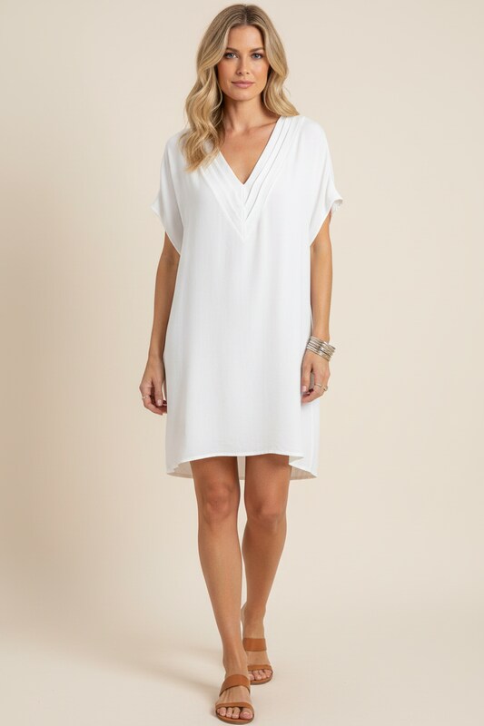 V Neck Dress with Draped Silhouette and Sleeve Cut Outs