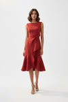Asymmetric Draped Midi Dress with Sleeveless Cut