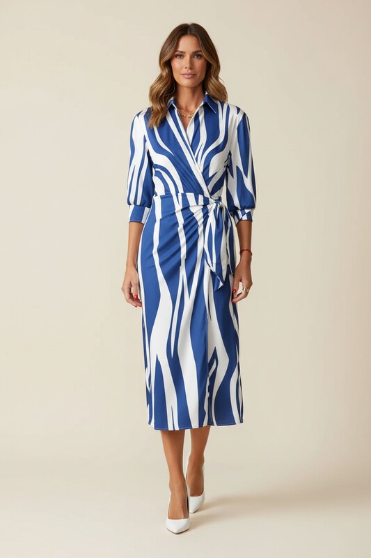 Wrap Style Dress with Waist Tie and Lightweight Silhouette