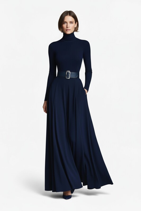 High Neck Maxi Dress with Flowing Silhouette
