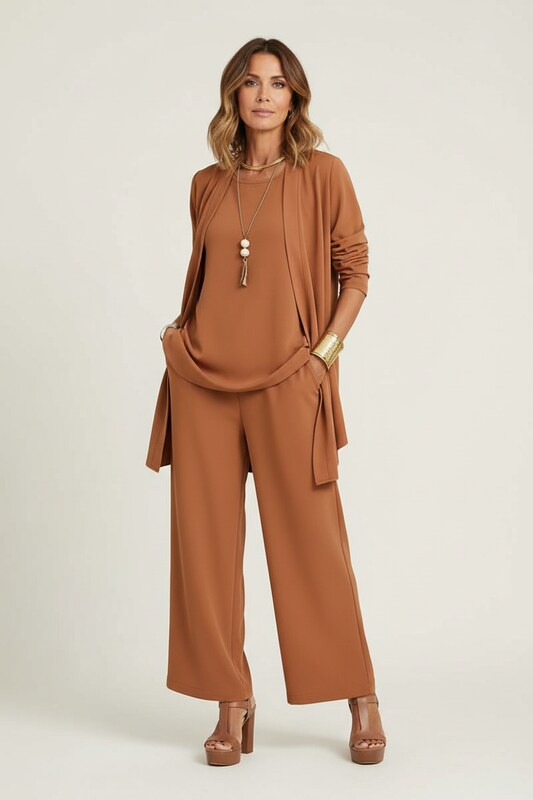 Three Piece Top and Pants Set with Relaxed Fit