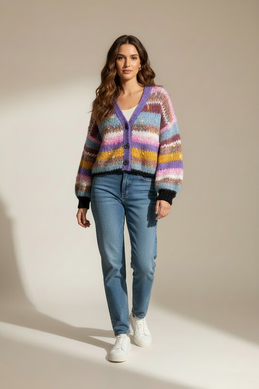 Open Front Womens Knitted Cardigan with Textured Surface Fit