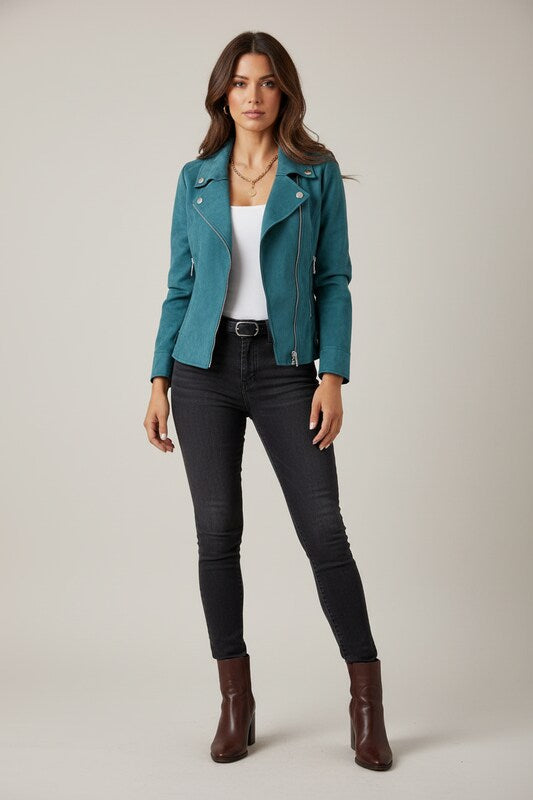 Women’s Cropped Biker Jacket with Statement Details