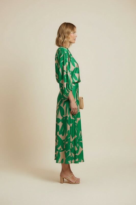 Printed Top and Skirt Set with Lantern Sleeves