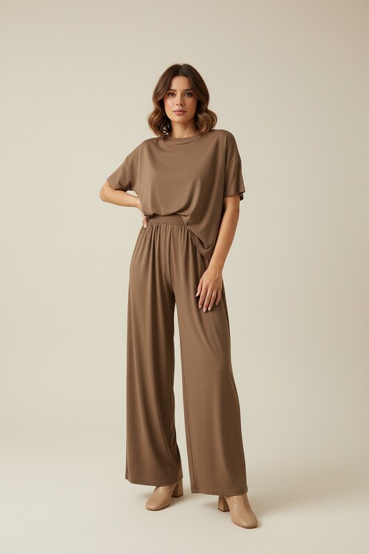 Relaxed Fit Two Piece Set with Wide Leg Pants