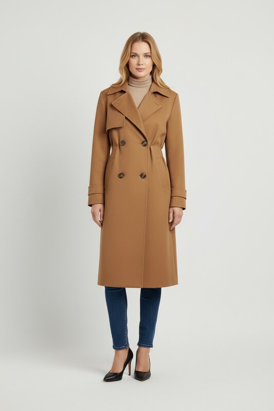 Womens Trench Coat with Notched Lapel and Button Front Fit