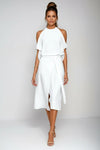 Cold Shoulder Halter Midi Dress with Asymmetric Hem