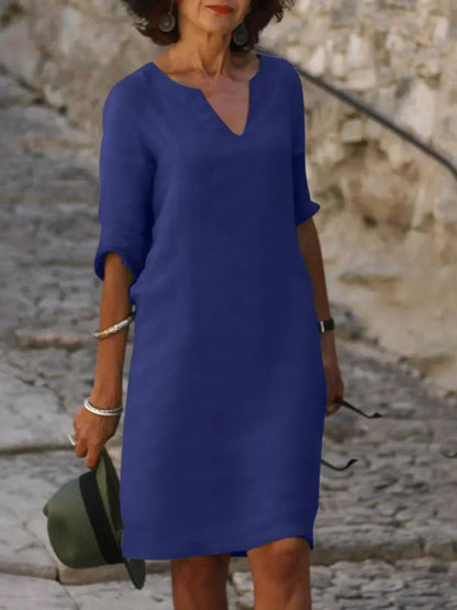 Elegant V Neck Midi Dress With Sleeves