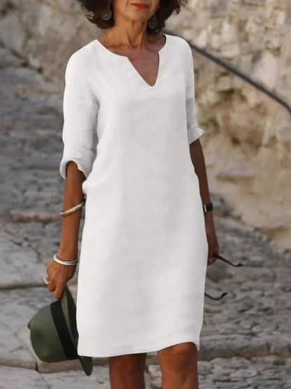 Elegant V Neck Midi Dress With Sleeves