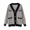 Women's Tweed Check V Neck Cardigan With Pockets