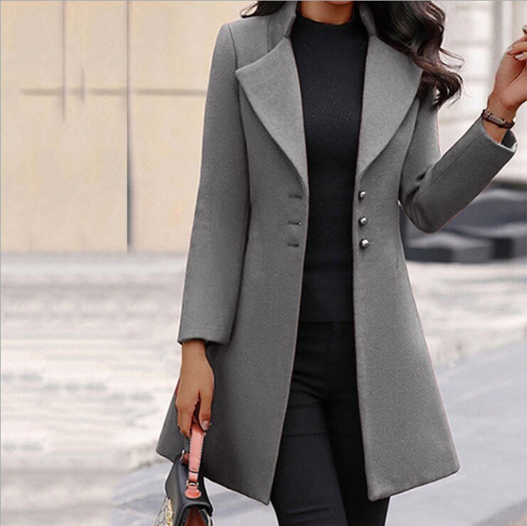 Women's Tailored Lapel Winter Coat With Button Detail