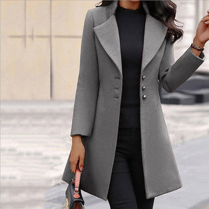 Women's Tailored Lapel Winter Coat With Button Detail