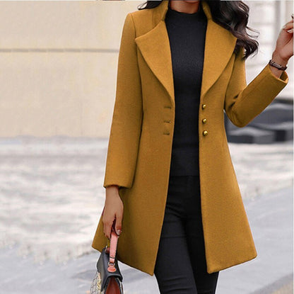 Women's Tailored Lapel Winter Coat With Button Detail