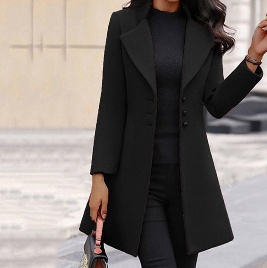 Women's Tailored Lapel Winter Coat With Button Detail