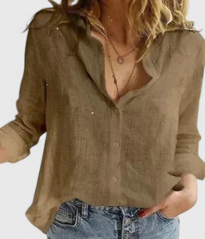 Lapel Collar Long Sleeve Button-Down Blouse