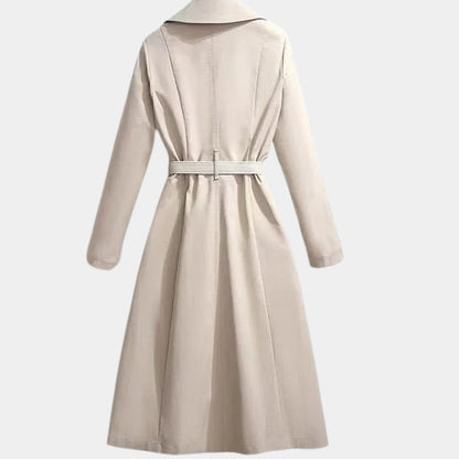 Women's Belted Midi Trench Coat with Contrast Scarf Detail
