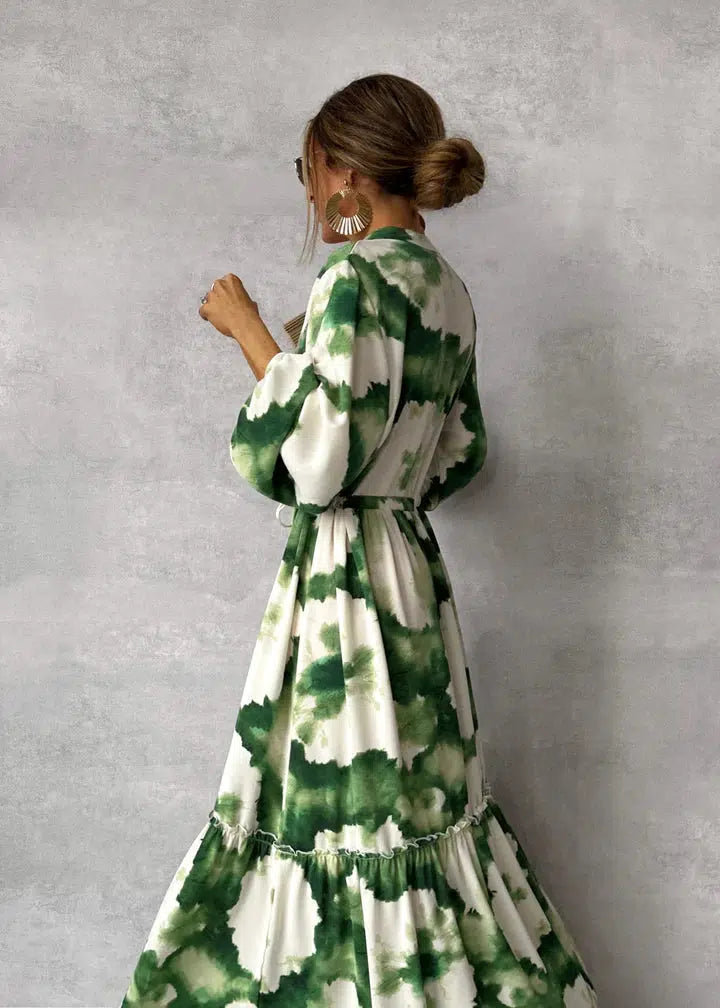 Boho Tie Dye Balloon Sleeve Maxi Dress
