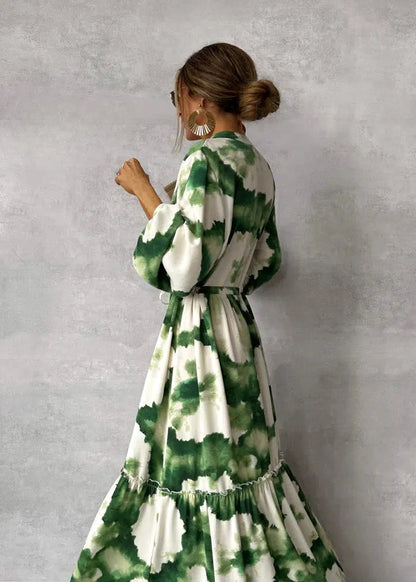 Boho Tie Dye Balloon Sleeve Maxi Dress