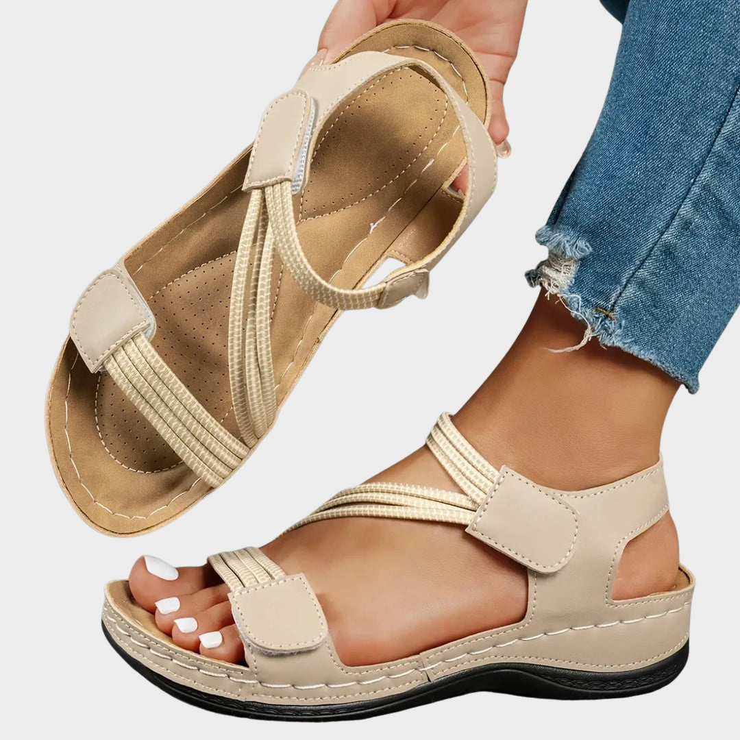 Braided Band Wedge Sandals With Hook Loop Ankle Strap