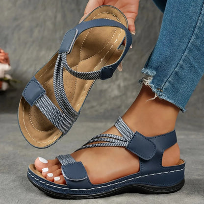 Braided Band Wedge Sandals With Hook Loop Ankle Strap
