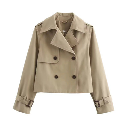 Women's Cropped Double-Breasted Trench Coat
