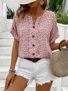 Floral Button Front V Neck Batwing Sleeve Blouse