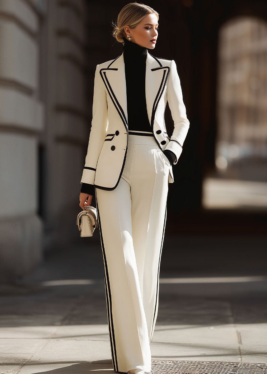 Women's Double-Breasted Blazer and Wide-Leg Trousers Set