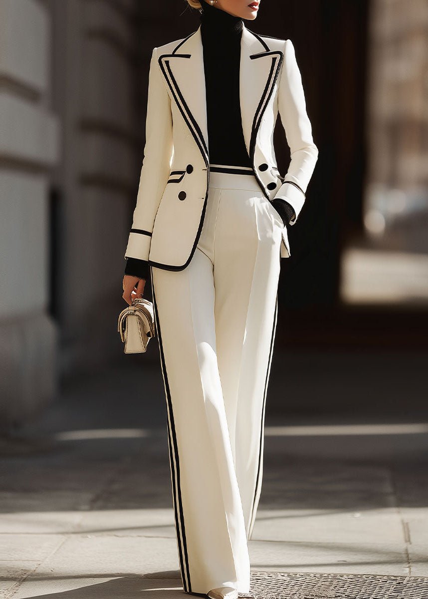 Women's Double-Breasted Blazer and Wide-Leg Trousers Set