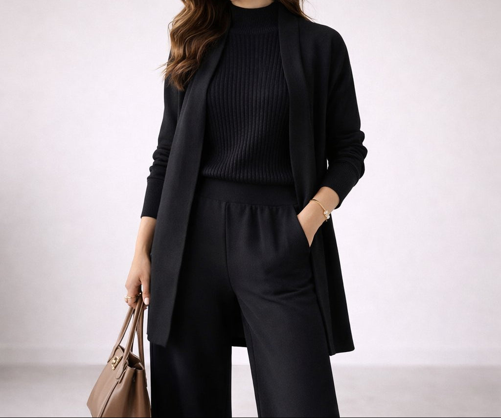Women's Three-Piece Knit Lounge Set With Longline Cardigan