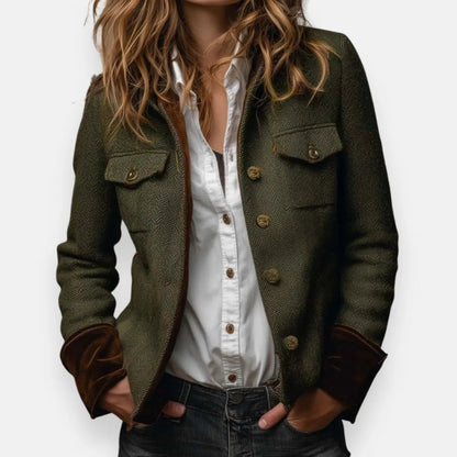 Tweed Jacket With Velvet Cuffs and Gold Buttons