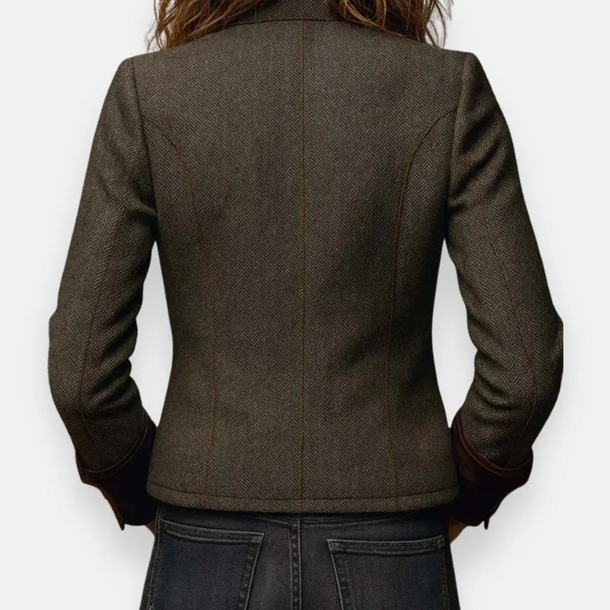 Tweed Jacket With Velvet Cuffs and Gold Buttons