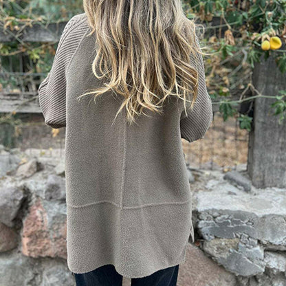 Women's Double-Breasted Jacket with Cable-Knit Sleeves