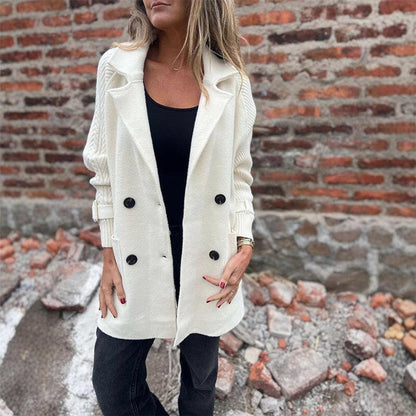 Women's Double-Breasted Jacket with Cable-Knit Sleeves