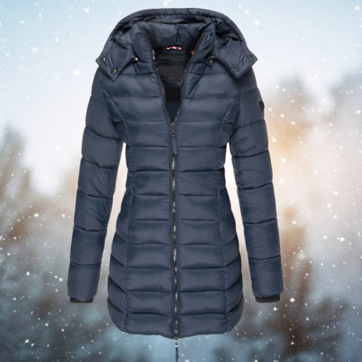 Titel: Women's Longline Quilted Puffer Jacket with Hood